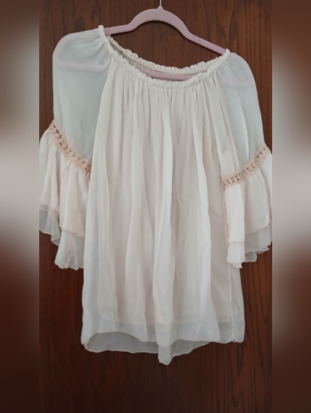 Silk Off Shoulder Blouse Light Pink